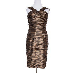 CARMEN MARC VOLVO Metallic Gold Print Cocktail Dress Bodycon Sz 6